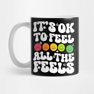 It's Ok To Feel All The Feels  Emoji Face Feelings Groovy Wavy Mug